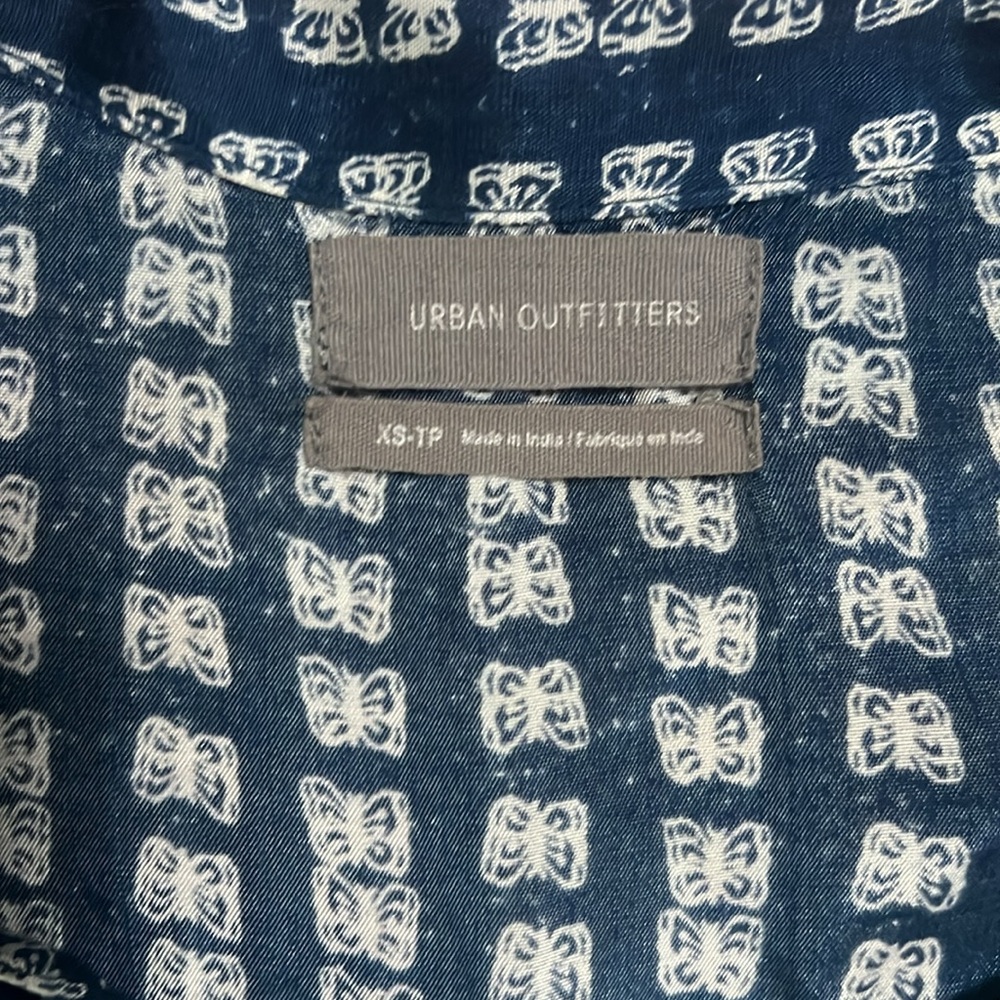 Urban Outfitters Navy Print Wrap Mini Dress XS Blue Boho Beach Vacation Coastal - Picture 6 of 15